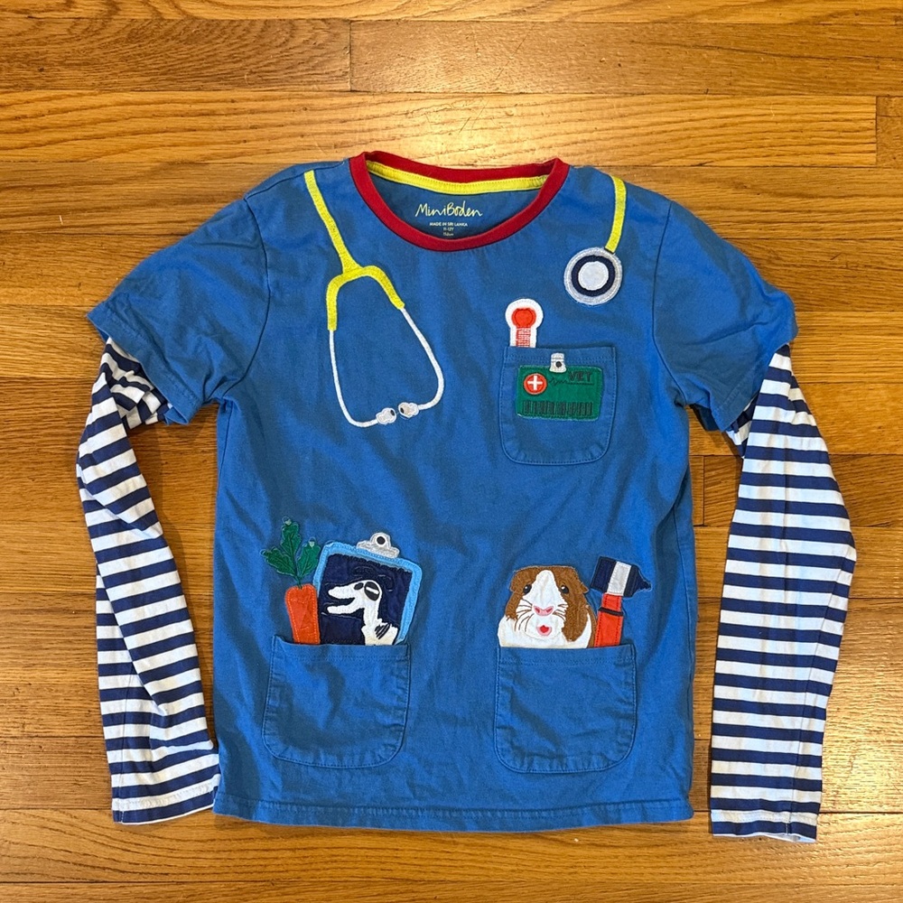 Mini Boden 11-12Y Blue Vet Doctor Theme appliqué Long Sleeve Tee